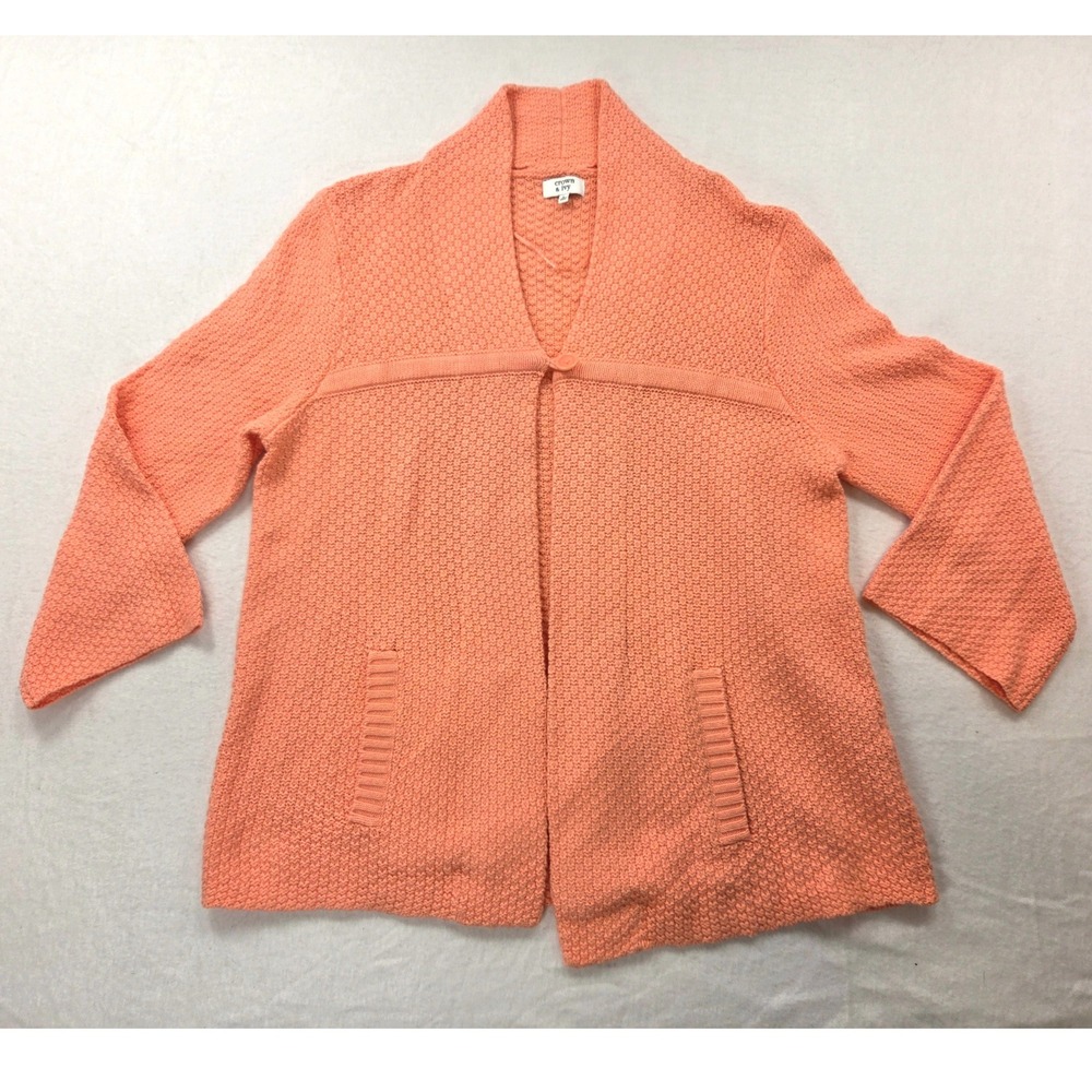 Crown & Ivy Empire Pink Cute Cardigan Knit Sweater High Neck Long Sleeve Women L